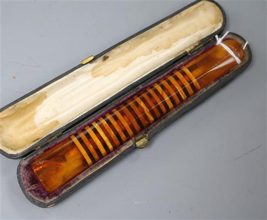 A cased amber cheroot holder